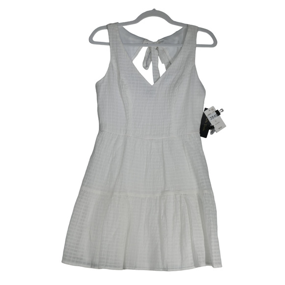 NEW Macy's City Studio Mini Dress Women Medium Ivory Gauzy Lined Tie Cut Out - Picture 1 of 10